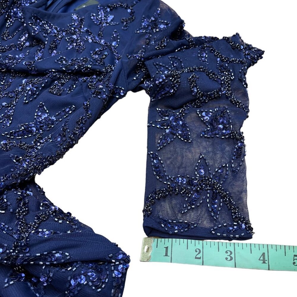 Adrianna Papell Navy Beaded Sequin Midi Dress Long Sleeve Size 4 - Picture 15 of 16